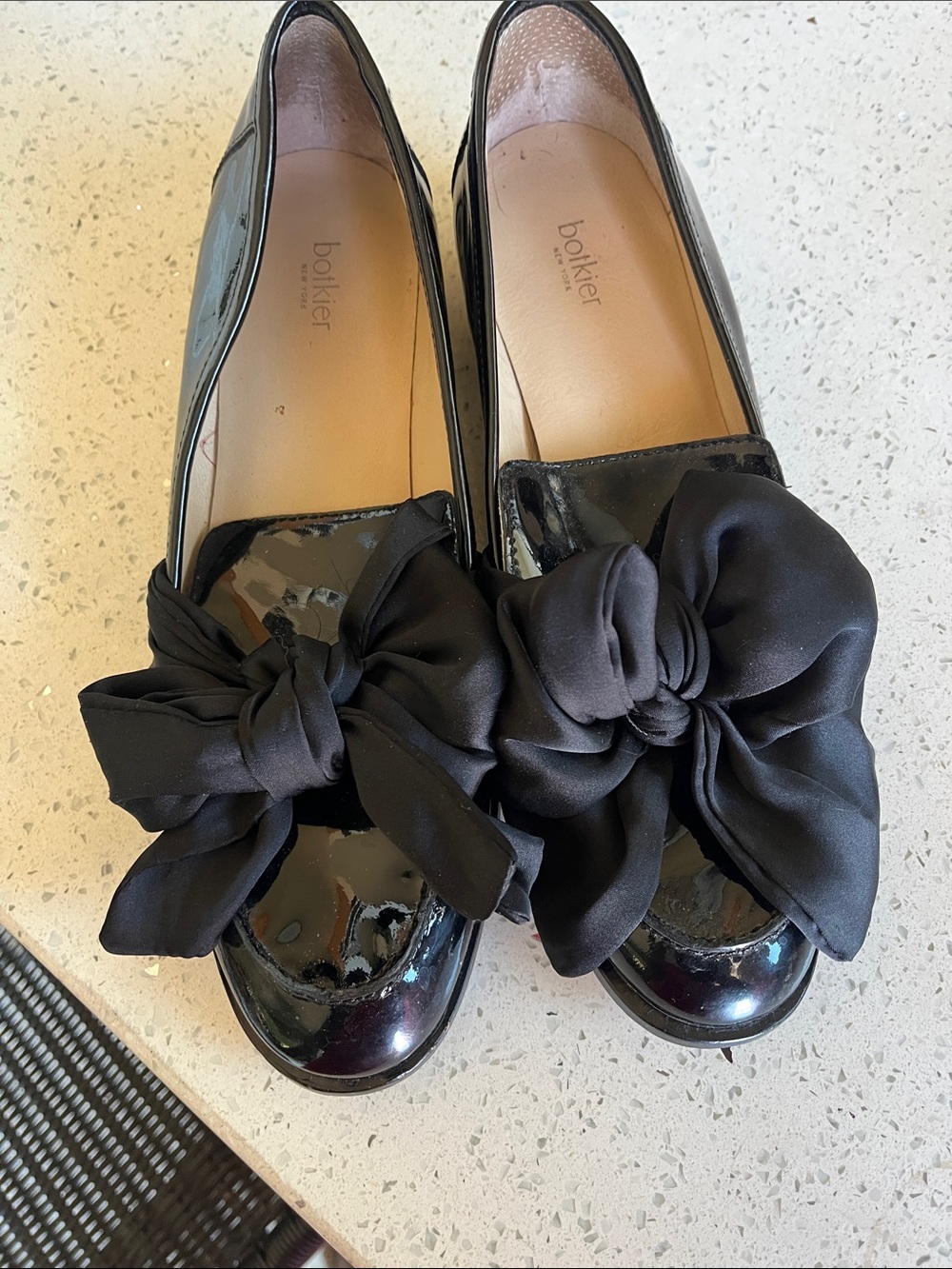 Botkier Black Patent Loafers with Decorative Bow